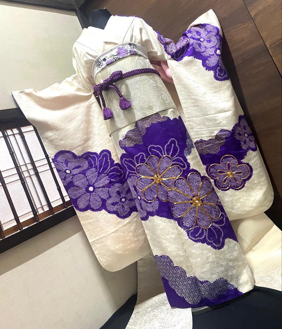 振袖 フルセット6点M〜L絞り銀駒刺繍　正絹　売り切り終了