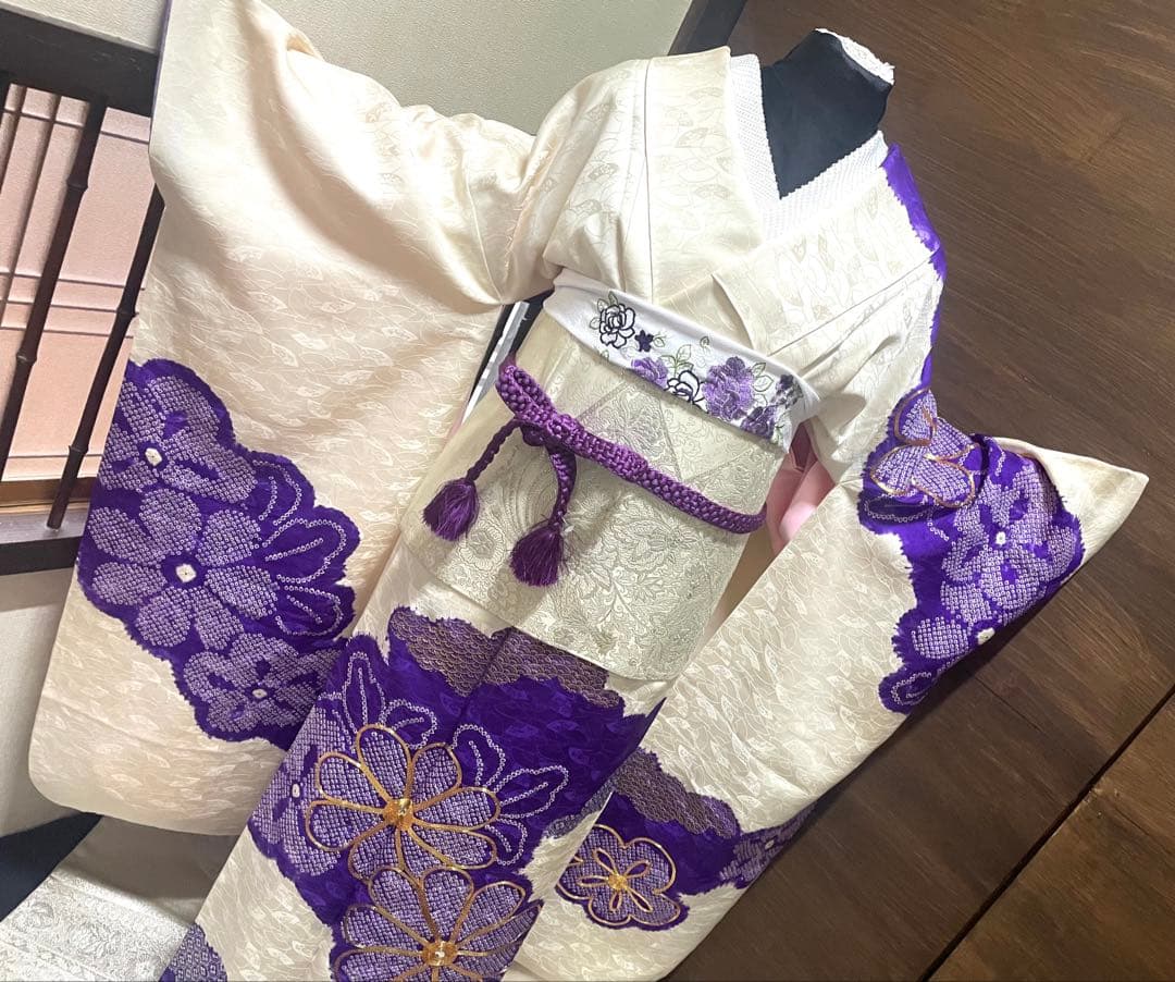 振袖 フルセット6点M〜L絞り銀駒刺繍　正絹　売り切り終了