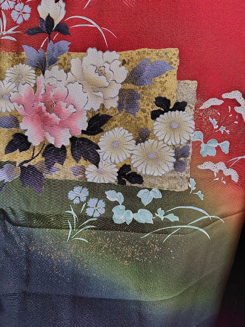 yukky★正絹　手描　暈し染　金彩　お振袖