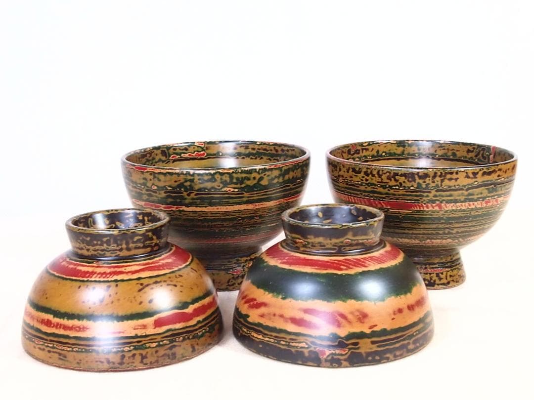 【未使用】独楽塗 合鹿椀 2客＆汁椀 2客 入れ子椀/雑煮椀/煮物椀/お椀 漆器