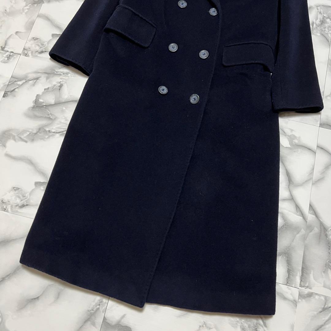 【美品】マックスマーラ　ダブルチェスターコート　ロング　カシミヤ混　ネイビー