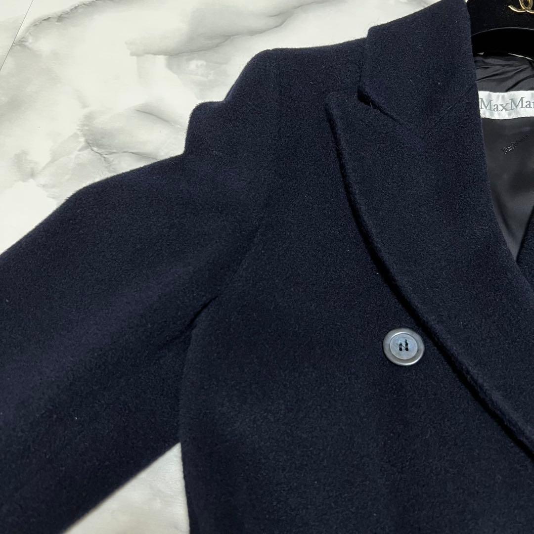【美品】マックスマーラ　ダブルチェスターコート　ロング　カシミヤ混　ネイビー