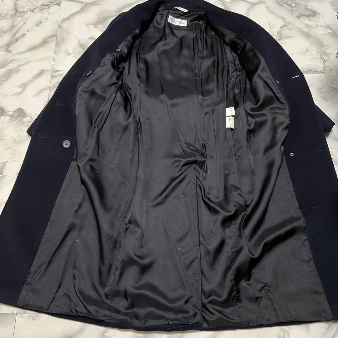 【美品】マックスマーラ　ダブルチェスターコート　ロング　カシミヤ混　ネイビー