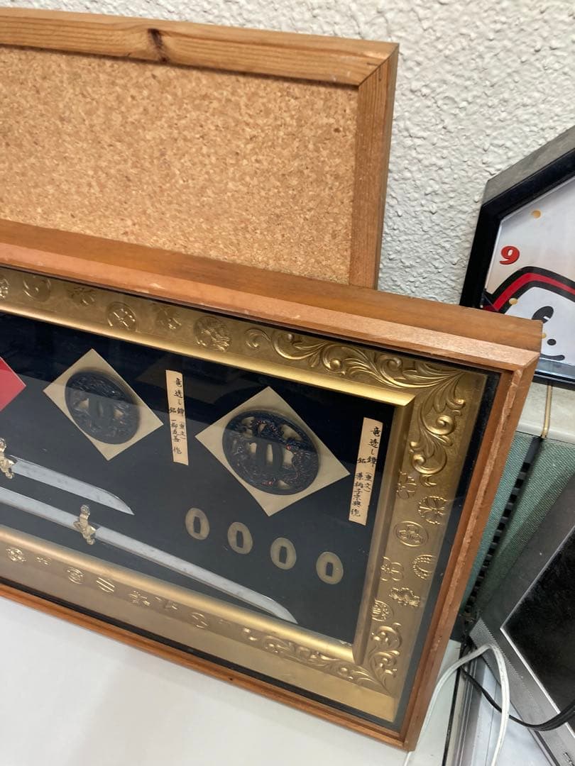 越中守正俊 刀 模造刀 鍔 レプリカ 額 刀剣額 額装 アンティーク インテリア
