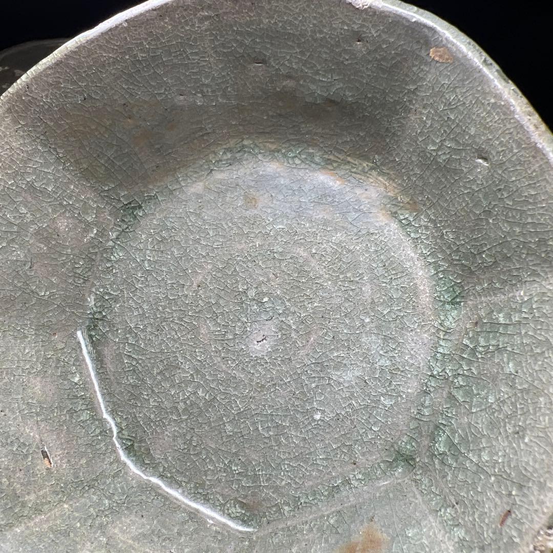 16世紀　高麗青磁　上手白泥象嵌八角鉢4客　幅約11.5㎝東Y7-1224☆2F