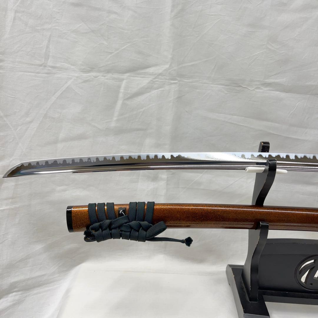 模造刀 二本差し 太刀 脇差 樋入り 龍鍔 透かし 黒鞘 直刃 刃紋 高級