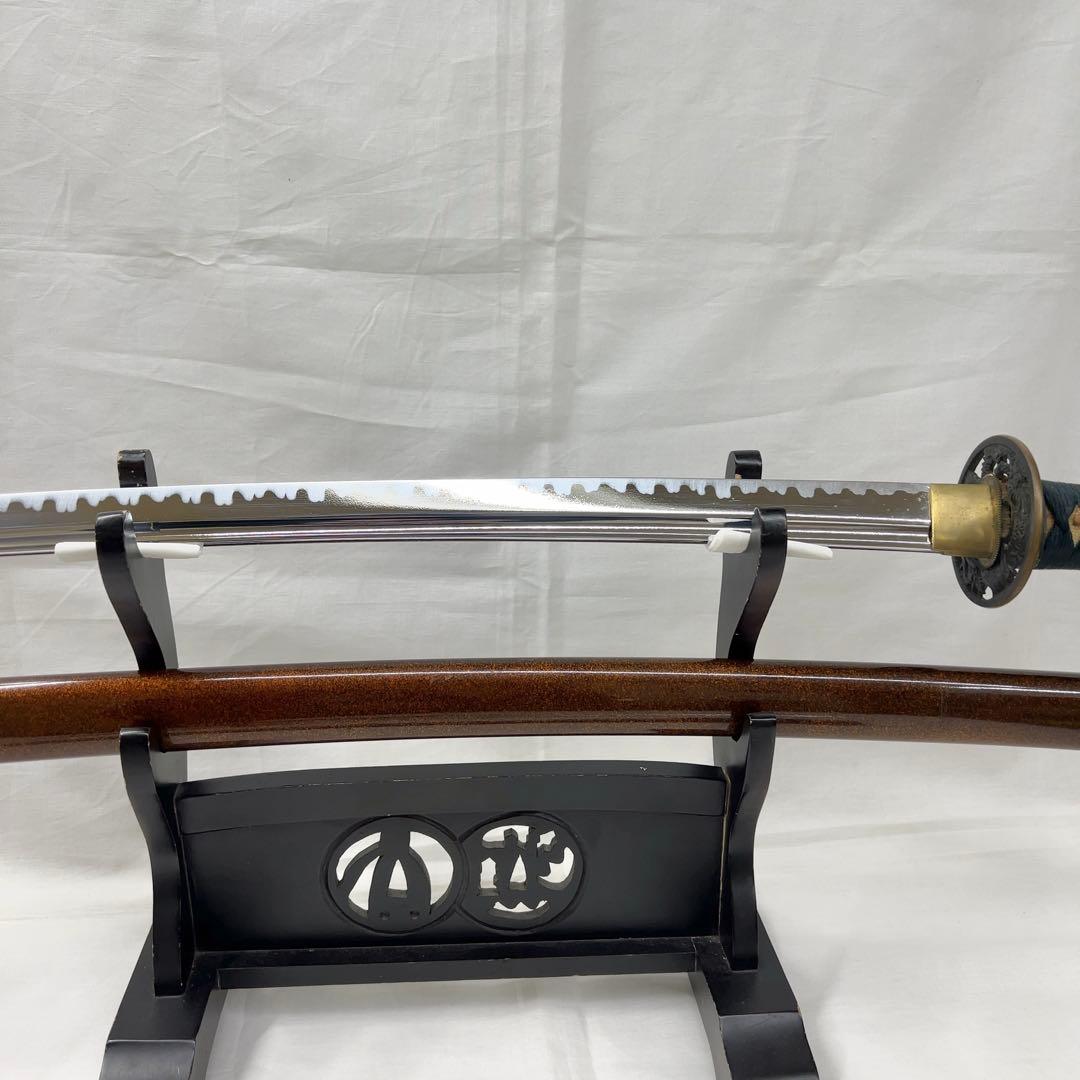 模造刀 二本差し 太刀 脇差 樋入り 龍鍔 透かし 黒鞘 直刃 刃紋 高級