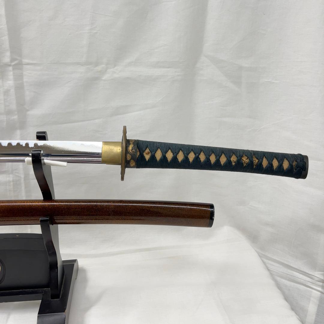 模造刀 二本差し 太刀 脇差 樋入り 龍鍔 透かし 黒鞘 直刃 刃紋 高級