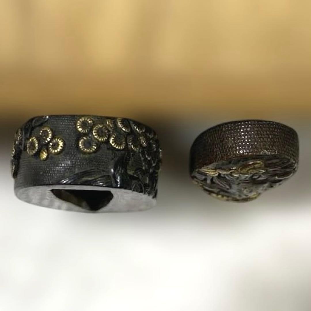 B-46 縁頭　金象嵌　武具　刀装具　時代物　アンティーク　美術品　工芸品