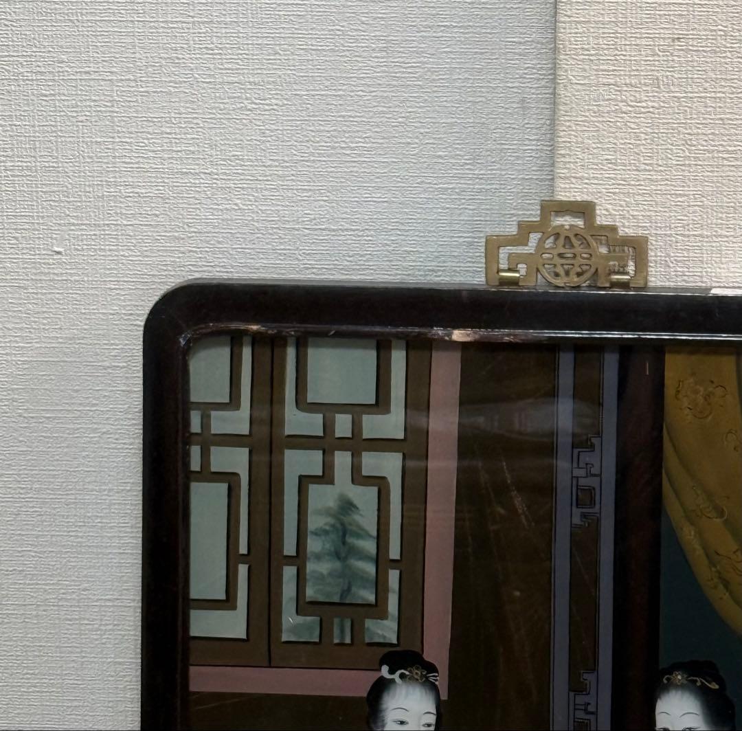 中国　ガラス絵　美人　1960年代製　壁がけ　送料込み250131