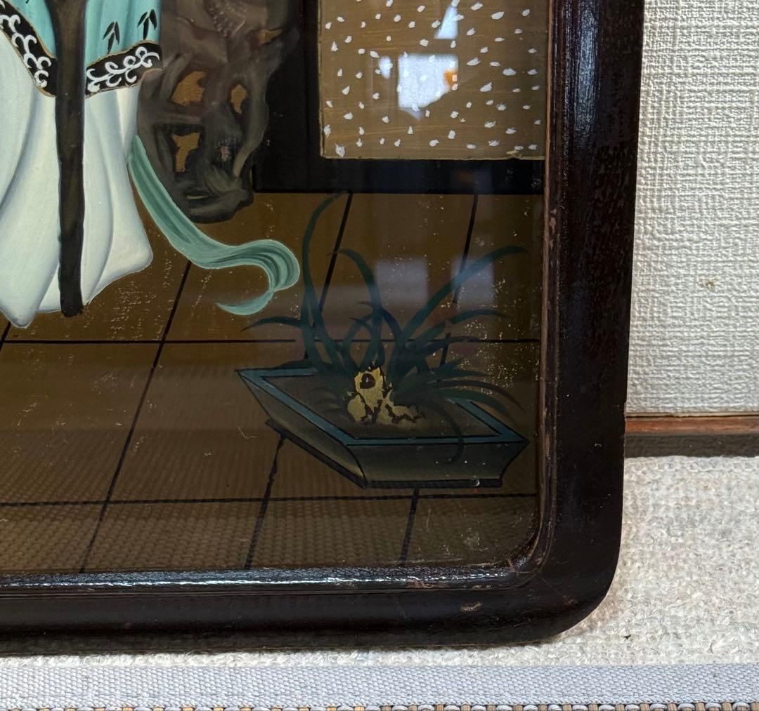 中国　ガラス絵　美人　1960年代製　壁がけ　送料込み250131