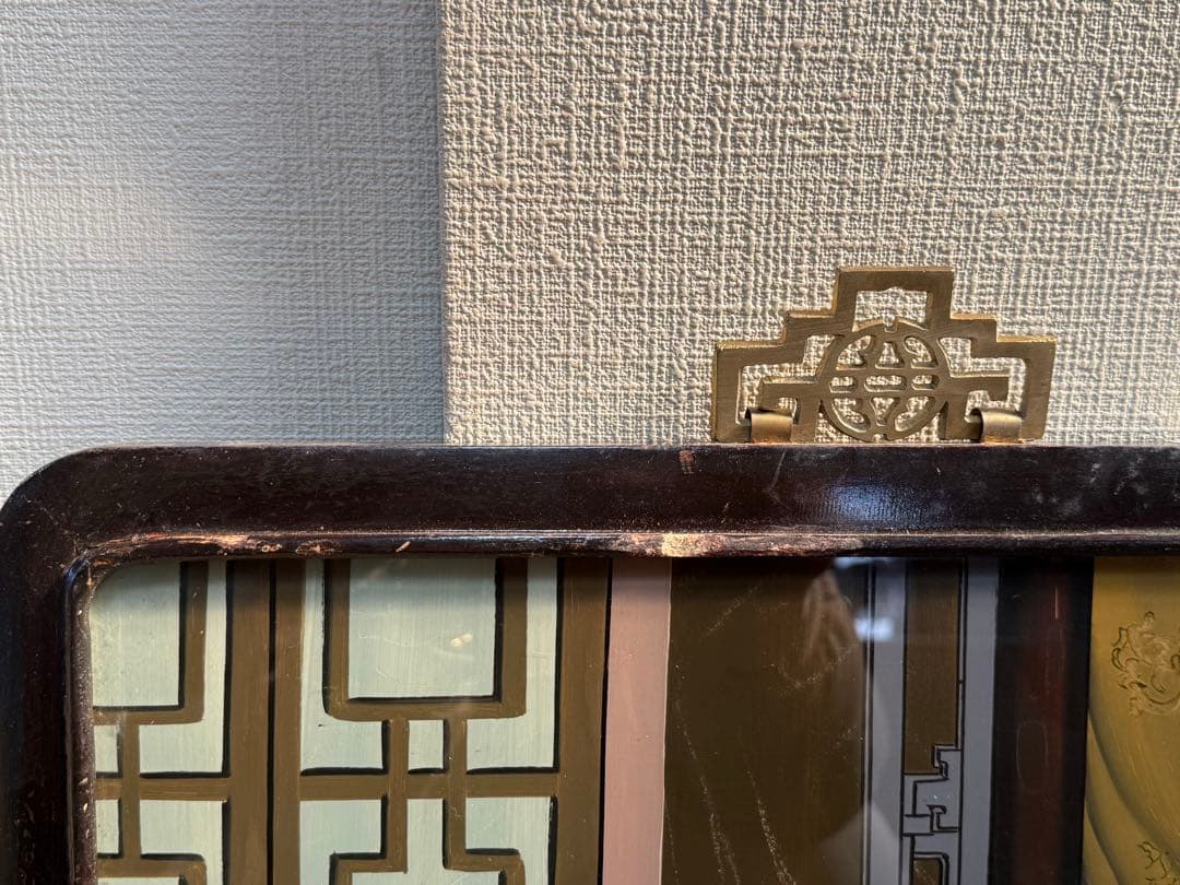 中国　ガラス絵　美人　1960年代製　壁がけ　送料込み250131