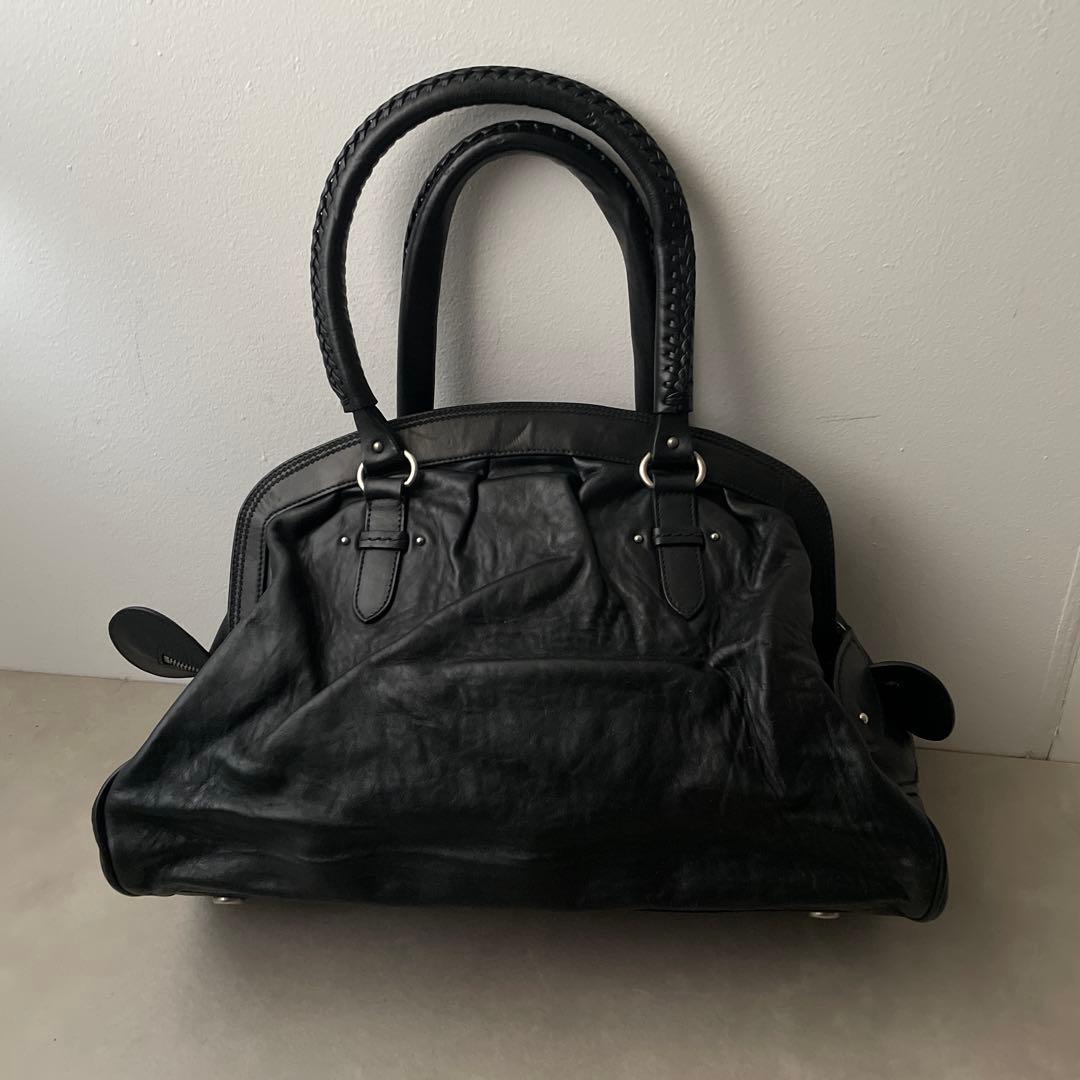 Christian Dior レザー ハンドバッグ 編み込み ブラック