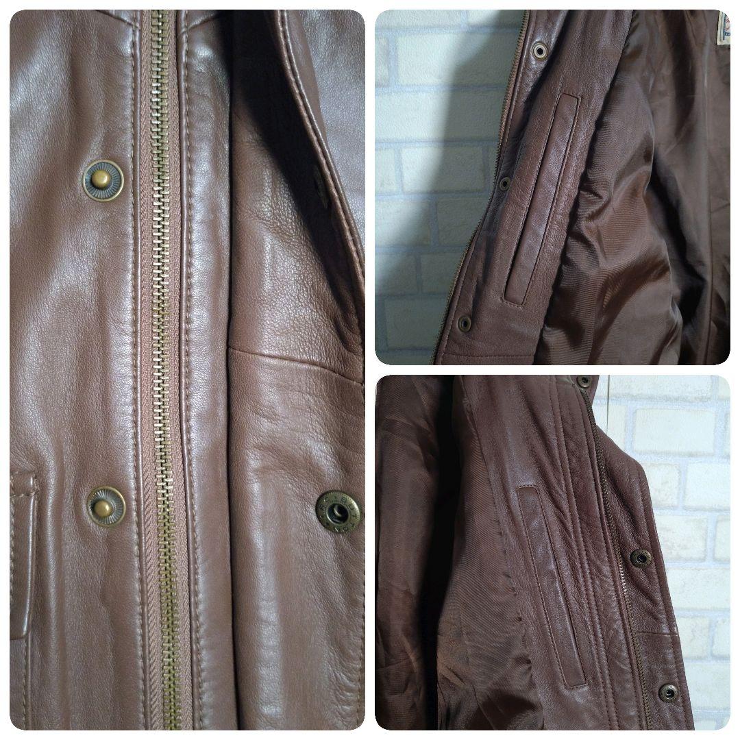 ダファー★柔らか リアルレザー 羊革 レザー ライダース ジャケット 茶 L