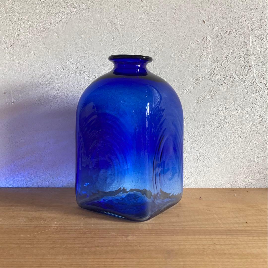 倉敷ガラス 小谷真三　花瓶　小谷ブルー　ビンテージ