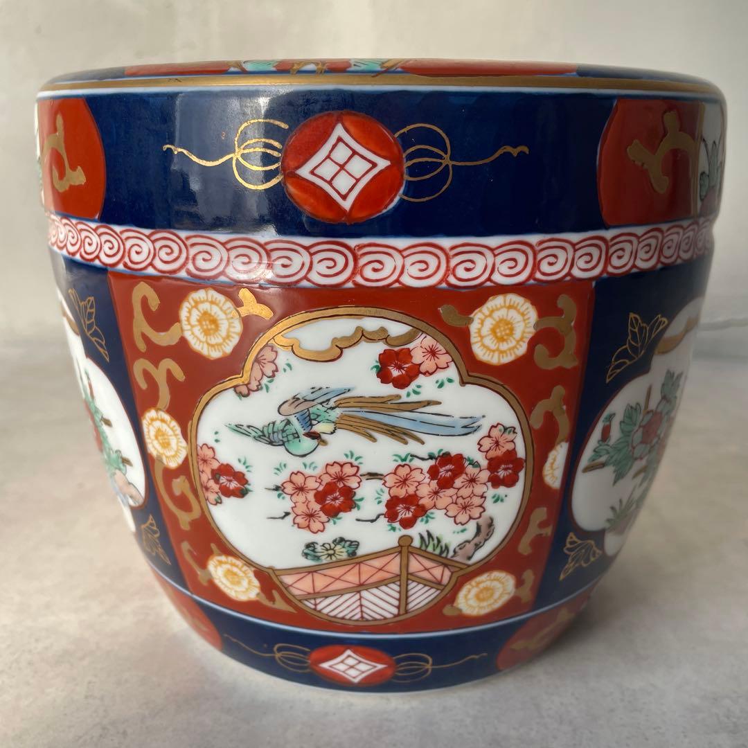 有田焼 伊万里 金彩錦 陶器製火鉢 秀峰 6寸 和風 花鳥 手炙り