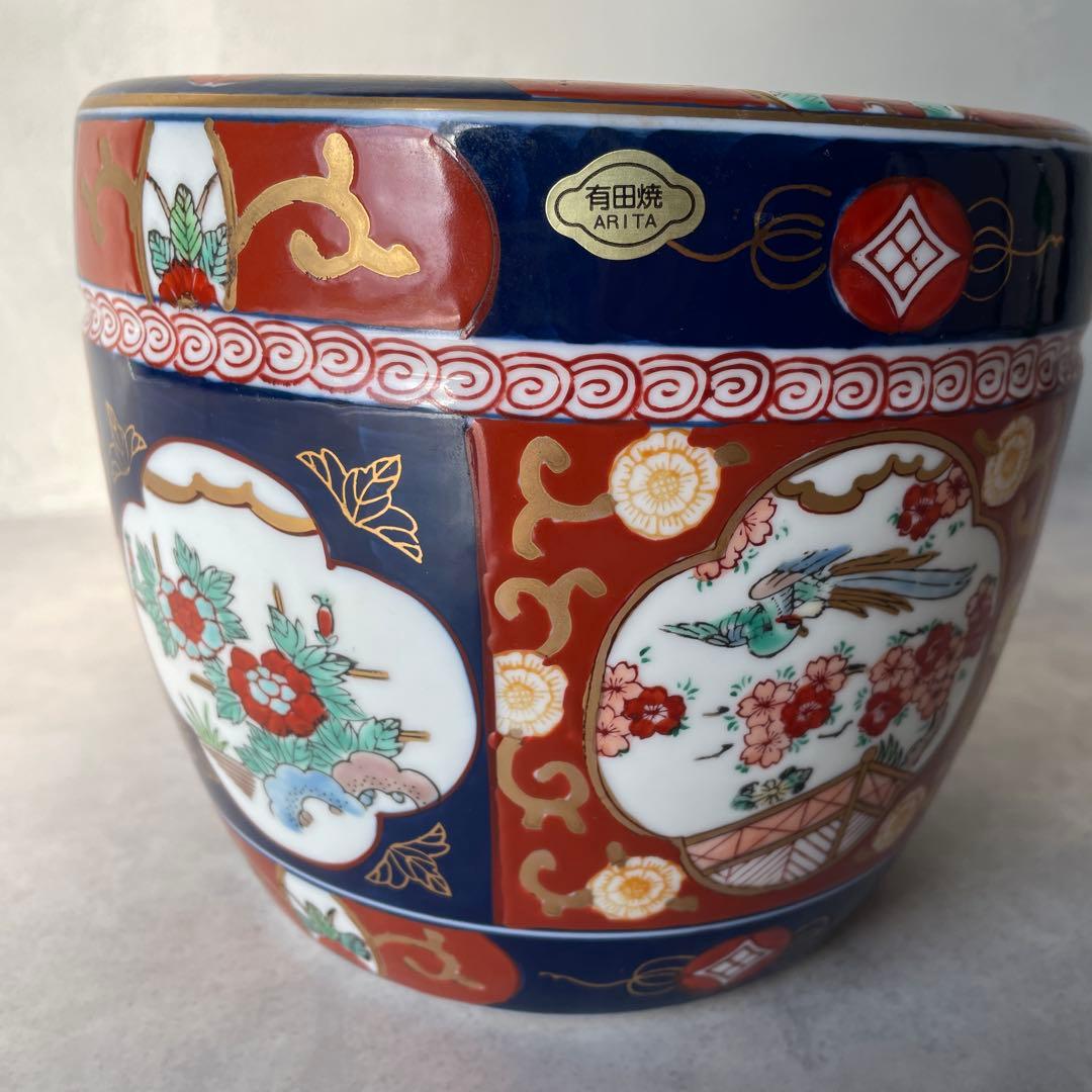 有田焼 伊万里 金彩錦 陶器製火鉢 秀峰 6寸 和風 花鳥 手炙り
