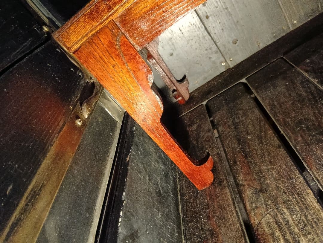 希少　明治期　欅　一枚板　組木細工　削り出し　文机　長尺机　錨脚