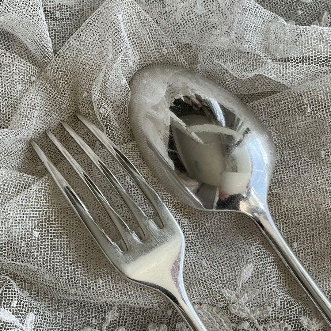 【C-２】フランスアンティーク　すずらん　１組　スプーン＆フォーク　モノグラム