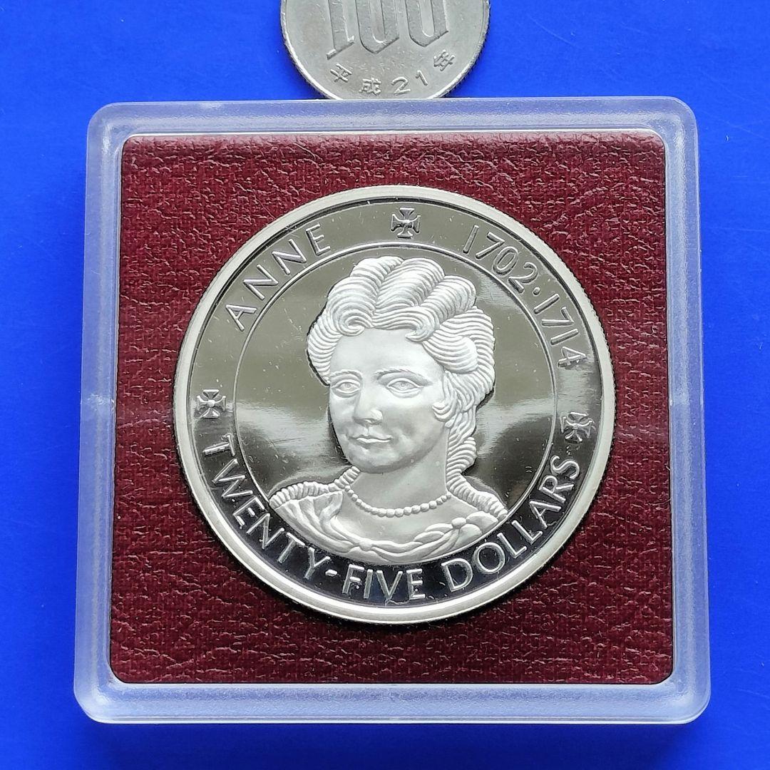 ケイマン諸島　25ドル銀貨（アン女王）1977年