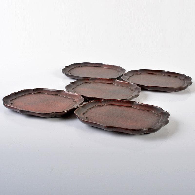 中国　唐木紫檀製　茶托　小皿　五客　V　R6479E