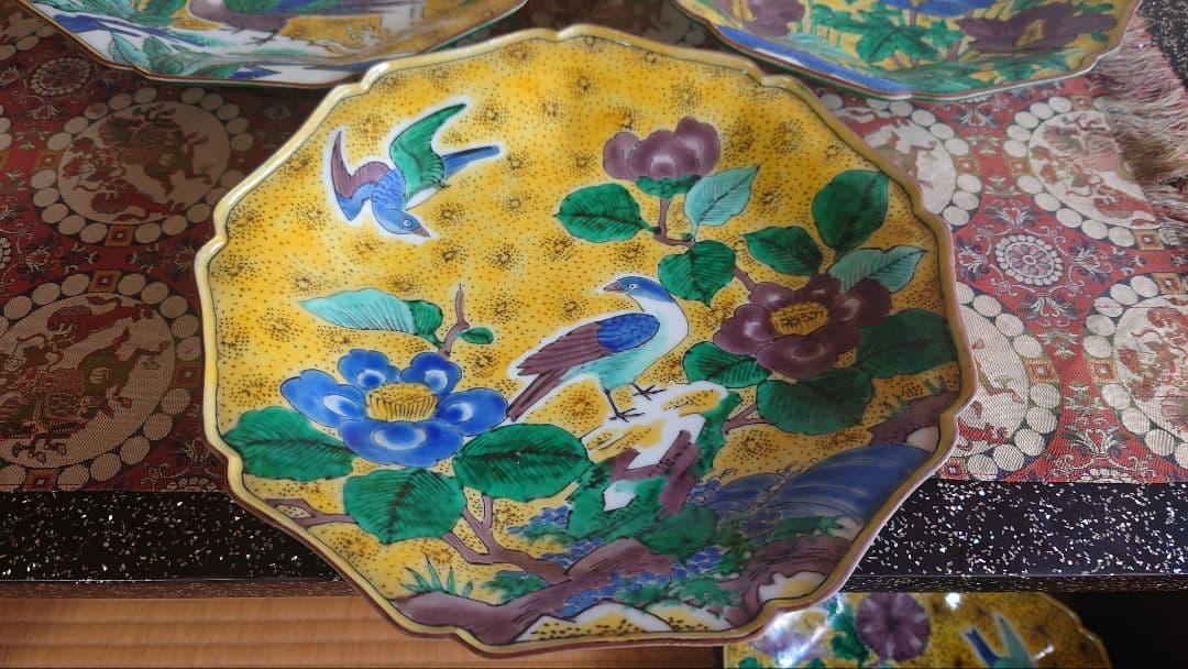 有田焼　角福花鳥絵図中皿五枚組