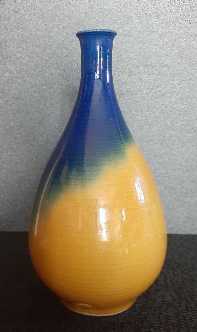 日展作家　九谷焼　名工　【中村雅彦】造　彩釉　花入れ　共箱　共布　茶道具　茶器