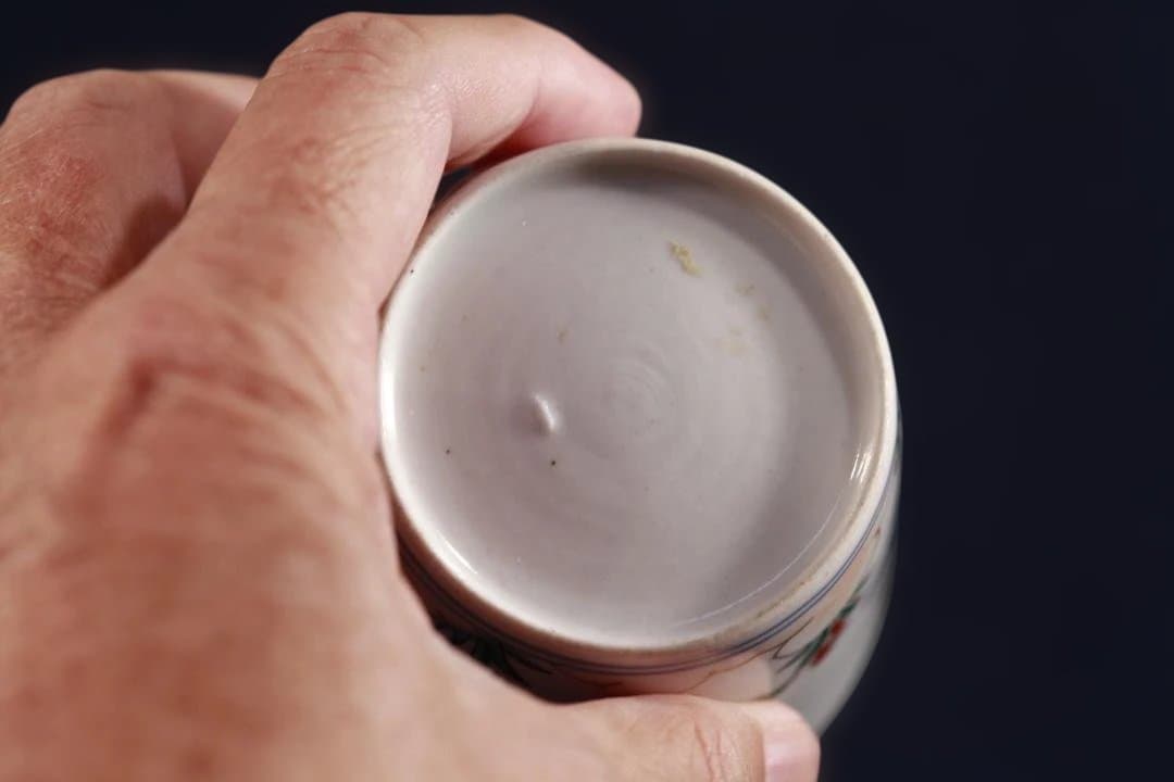 448 古伊万里色絵松竹梅図蕎麦猪口　江戸中期