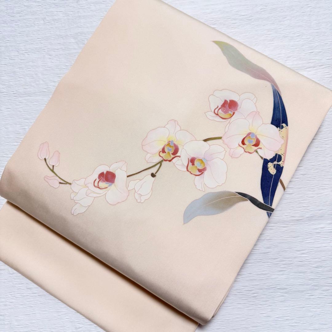 m-60 塩瀬 胡蝶蘭 作家物 正絹 名古屋帯