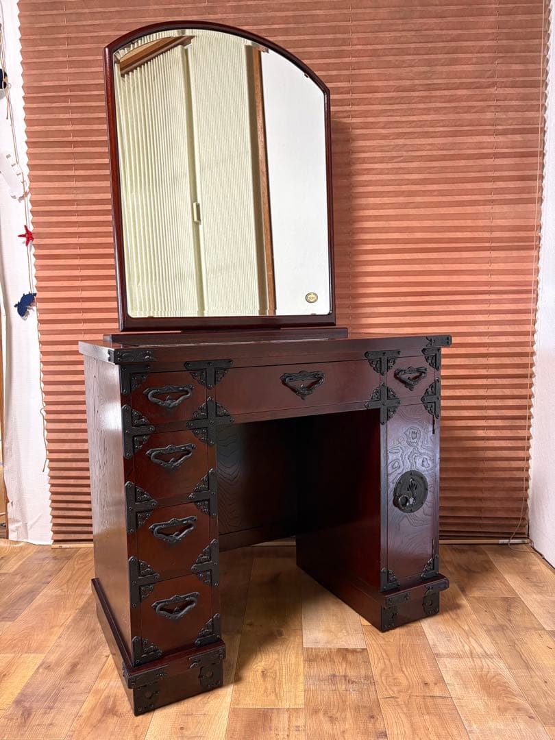 遠野民芸　欅　漆塗　南部鉄　鏡台　ドレッサー　検）岩谷堂　和家具