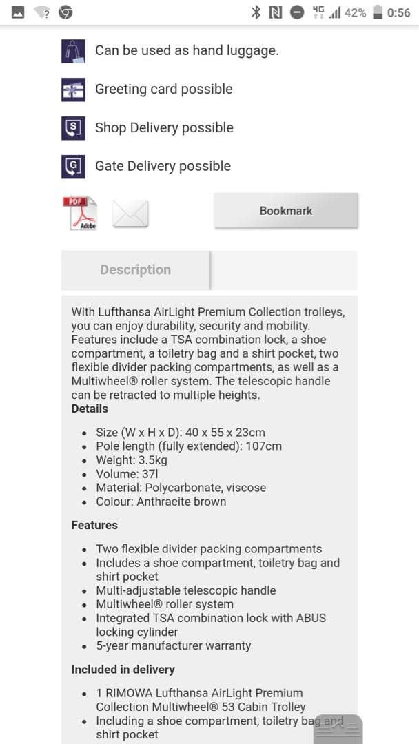 RIMOWAリモワ×ルフトハンザ スーツケース37l茶色