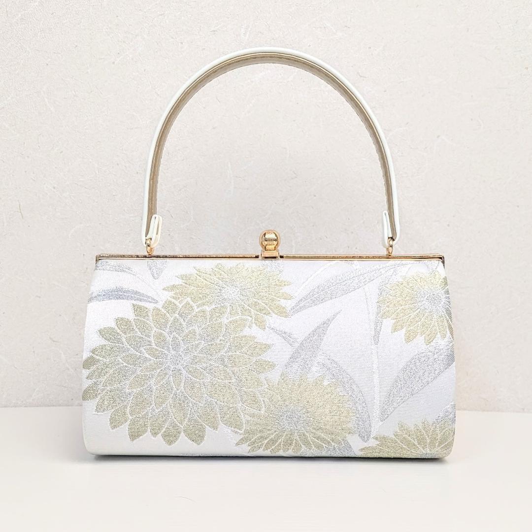和装 草履バッグセット 帯地 菊 白×金 3枚芯 フリーサイズ k19-7