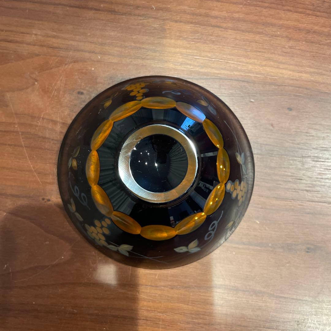 硝子茶碗　北一硝子　琥珀 切子茶碗