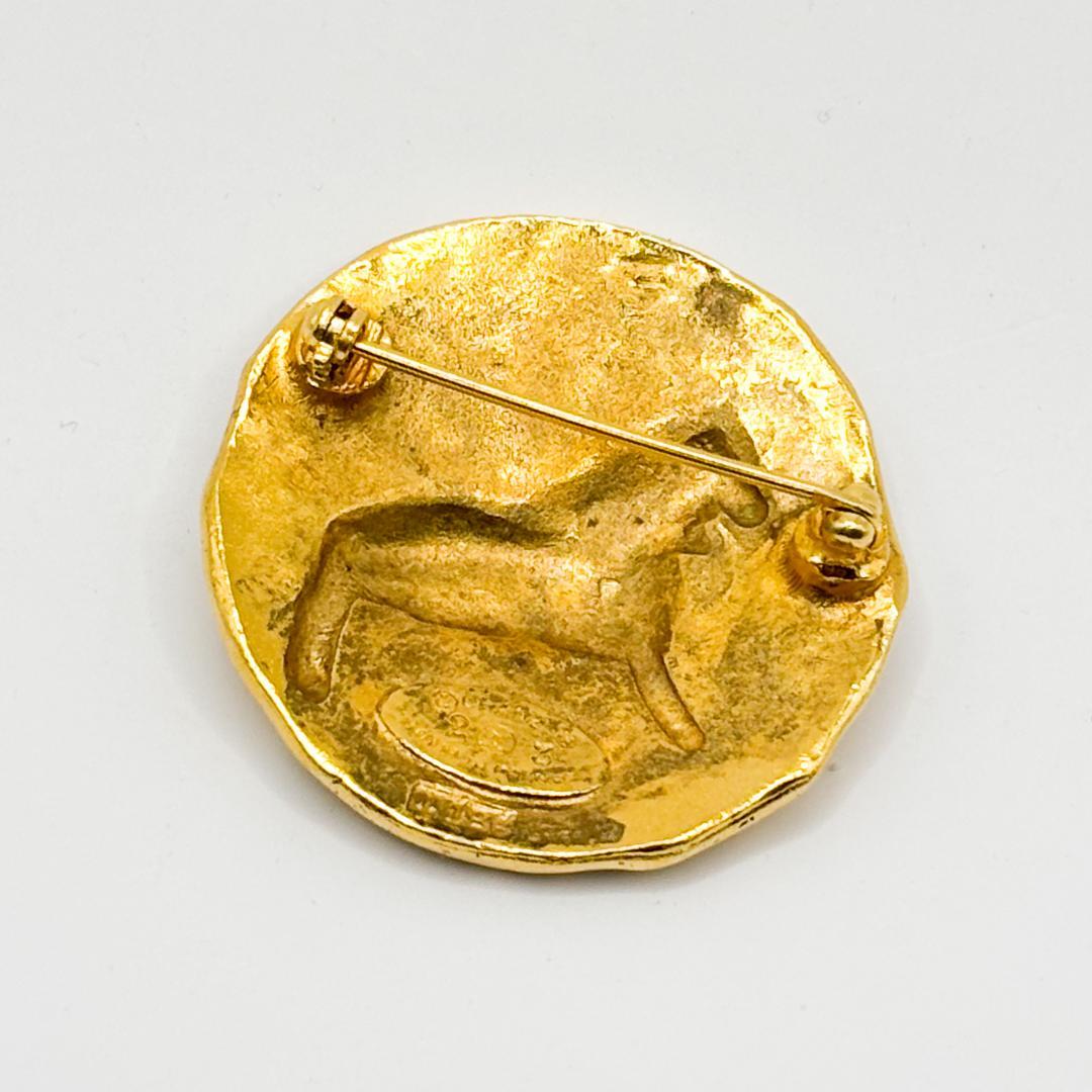 レア 美品 シャネル ブローチ ライオン モチーフ ゴールド GP ラウンド
