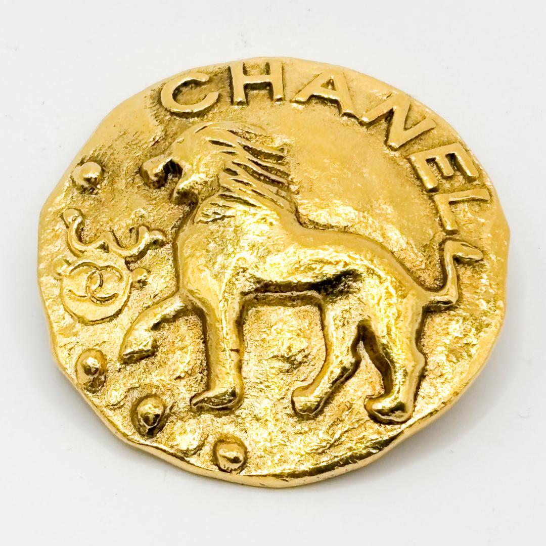 レア 美品 シャネル ブローチ ライオン モチーフ ゴールド GP ラウンド