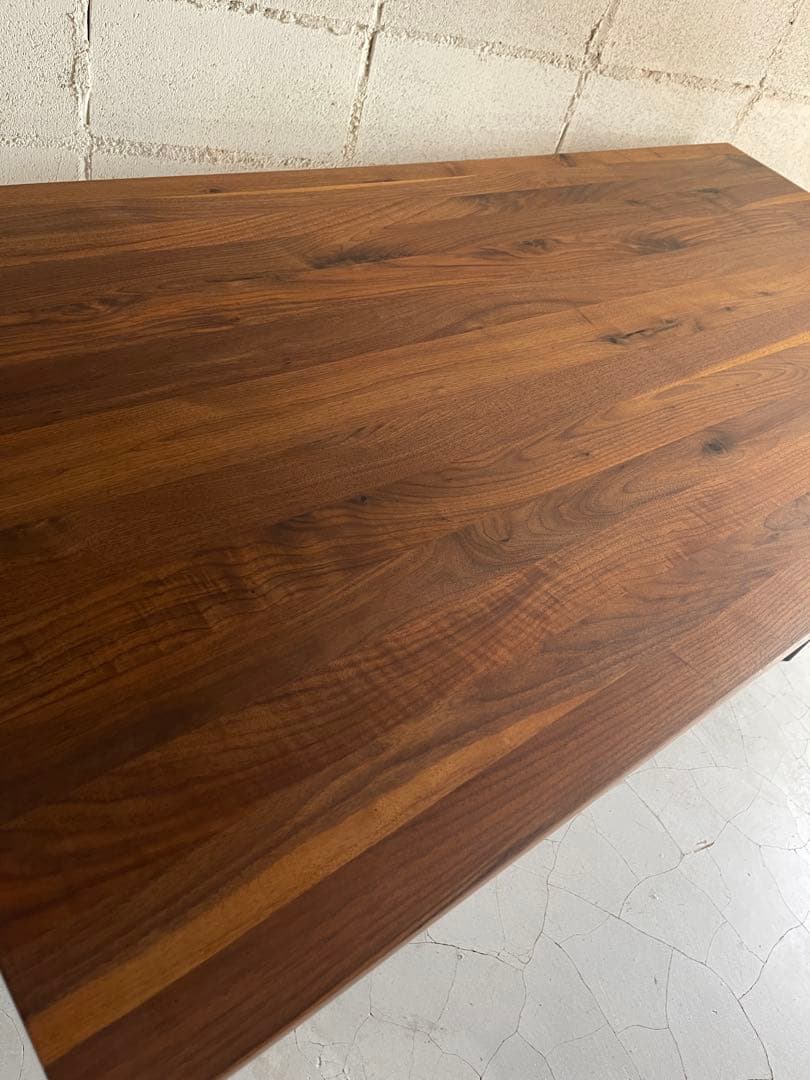 美品　unico ウニコ　ダイニングテーブル　ウォールナット無垢　棚付アイアン脚