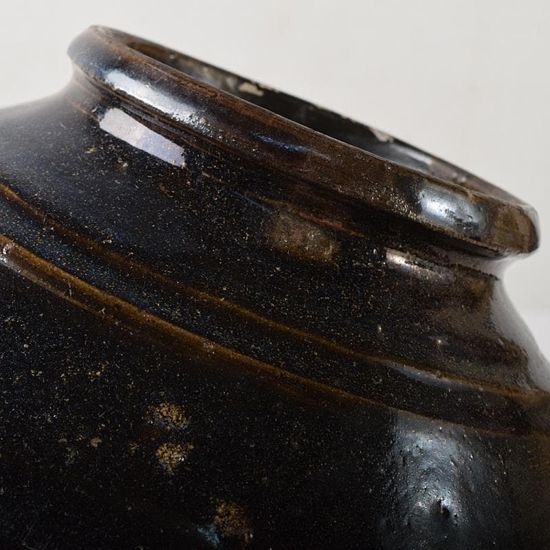 朝鮮美術　李朝　高麗黒釉　双耳壷　時代箱付　V　R8409B