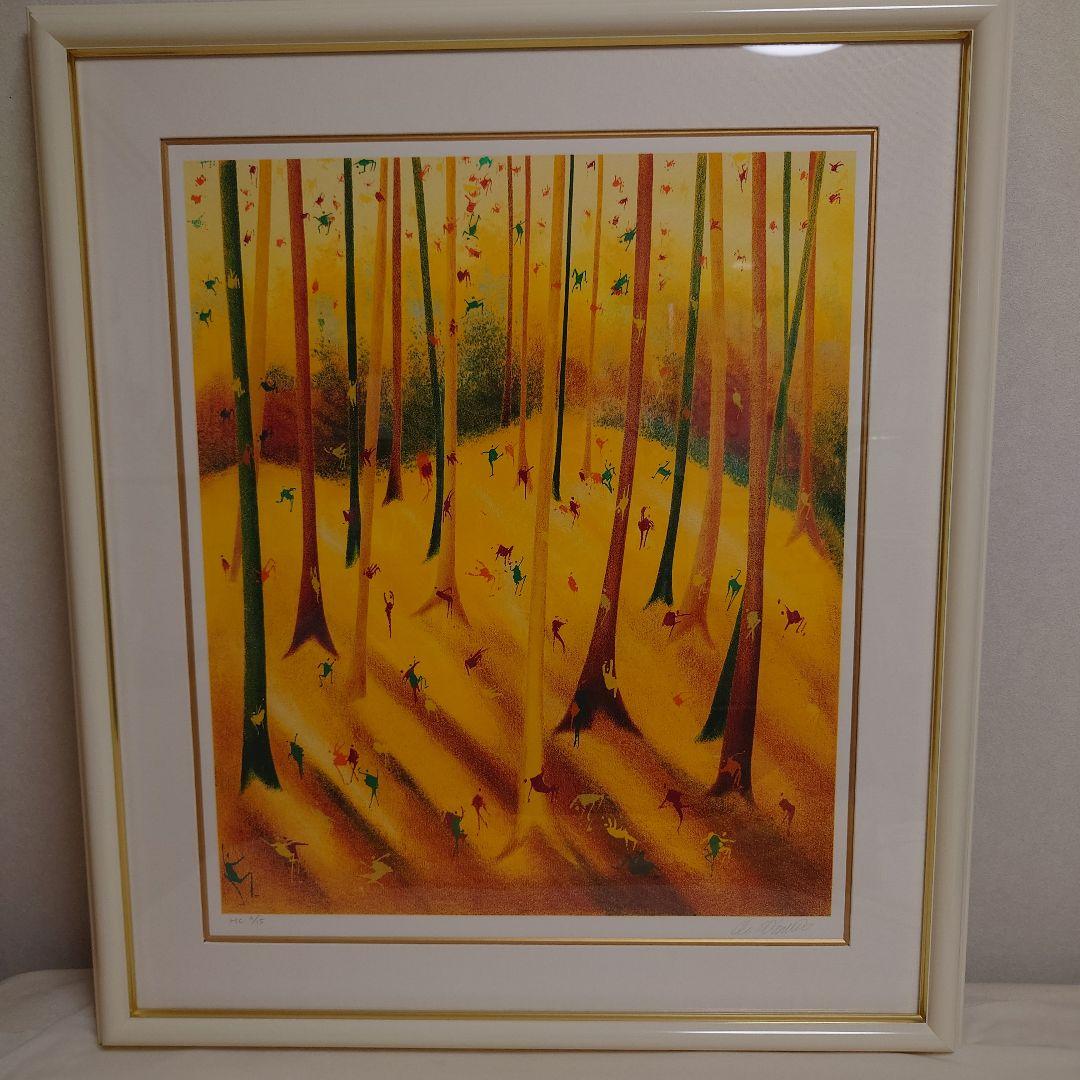 レオパシリコ　秋（フォール）　版画　額入り　オレンジ　木　森