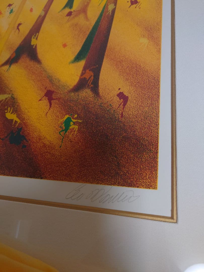 レオパシリコ　秋（フォール）　版画　額入り　オレンジ　木　森