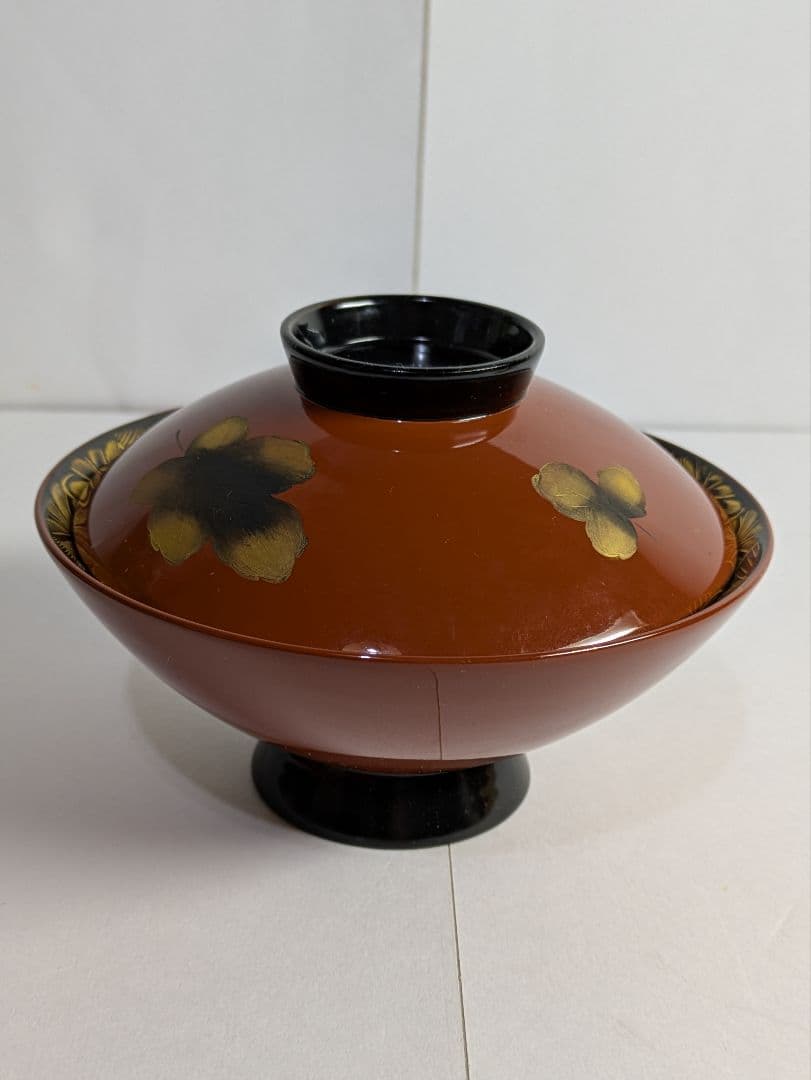 特選、輪島塗、蒔絵金彩細工、沈金菊模様、木製、蓋付椀、吸物椀、10客、保管箱付