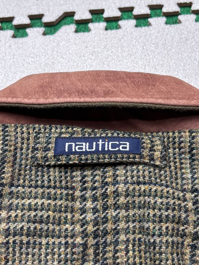 90'sノーティカ NAUTICA ウール ツイード ジャケット 襟レザー