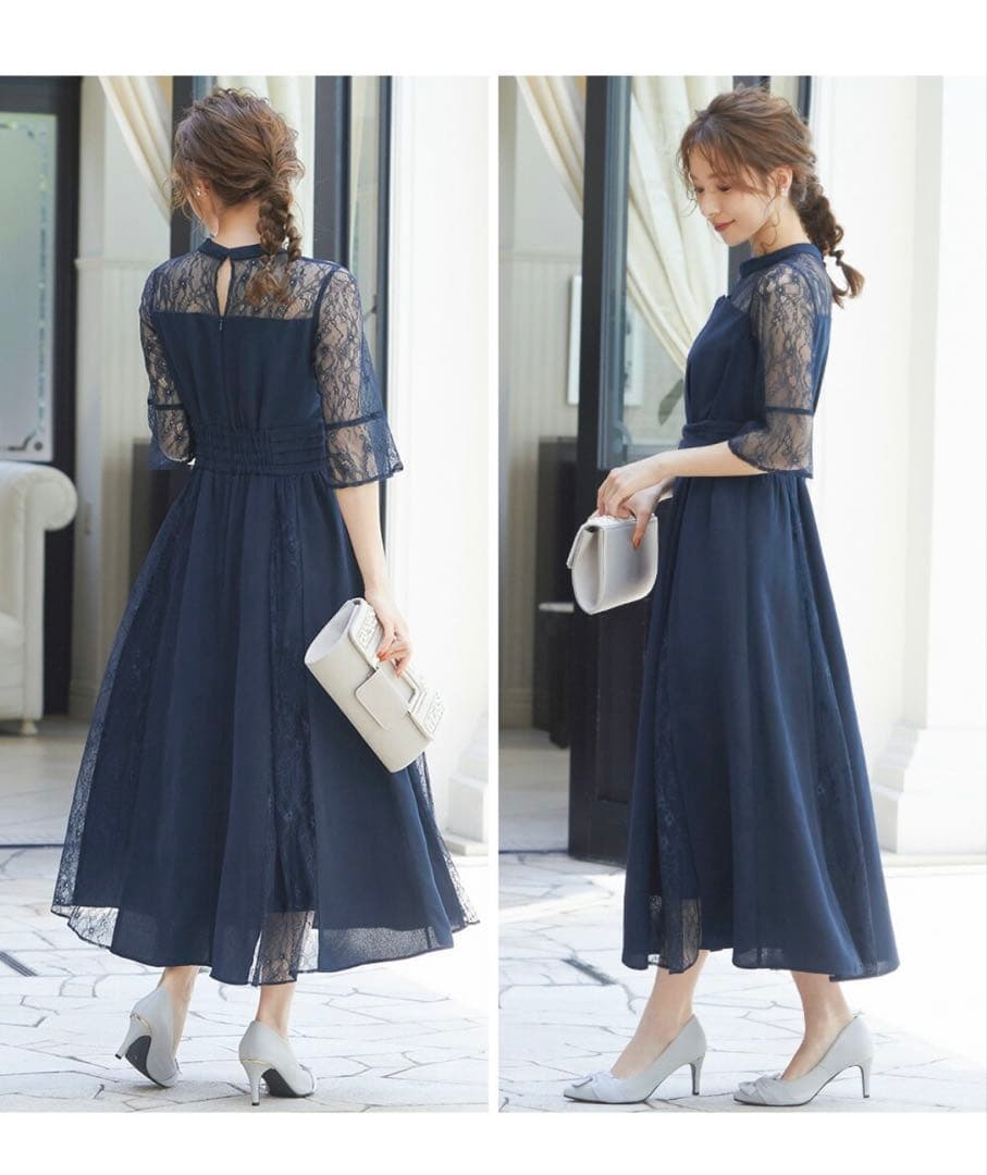 【niana】ビスチェ風ハイネックレース結婚式ワンピース