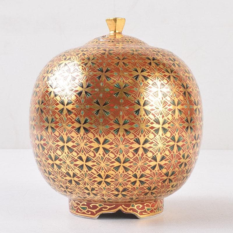 九谷焼　山本重義作　金襴手小紋　香炉　共箱　D　R9053