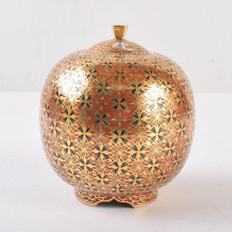 九谷焼　山本重義作　金襴手小紋　香炉　共箱　D　R9053