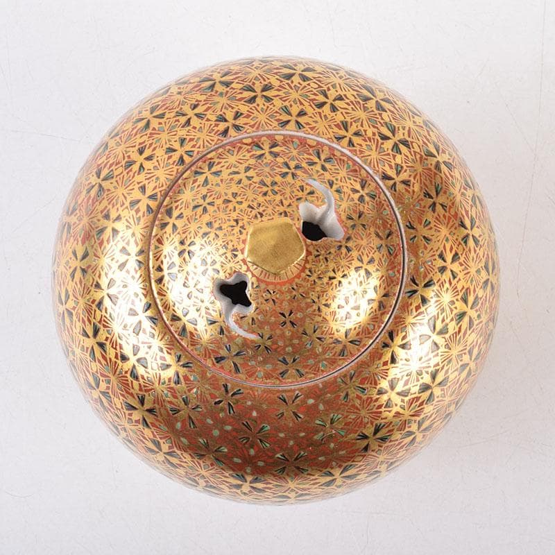 九谷焼　山本重義作　金襴手小紋　香炉　共箱　D　R9053
