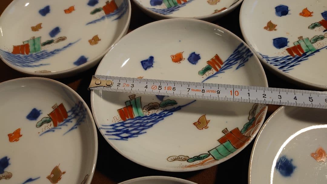 古伊万里　伊万里　波千鳥　色絵　アンティーク伊万里　菓子皿　希少図柄　蔵出　７客