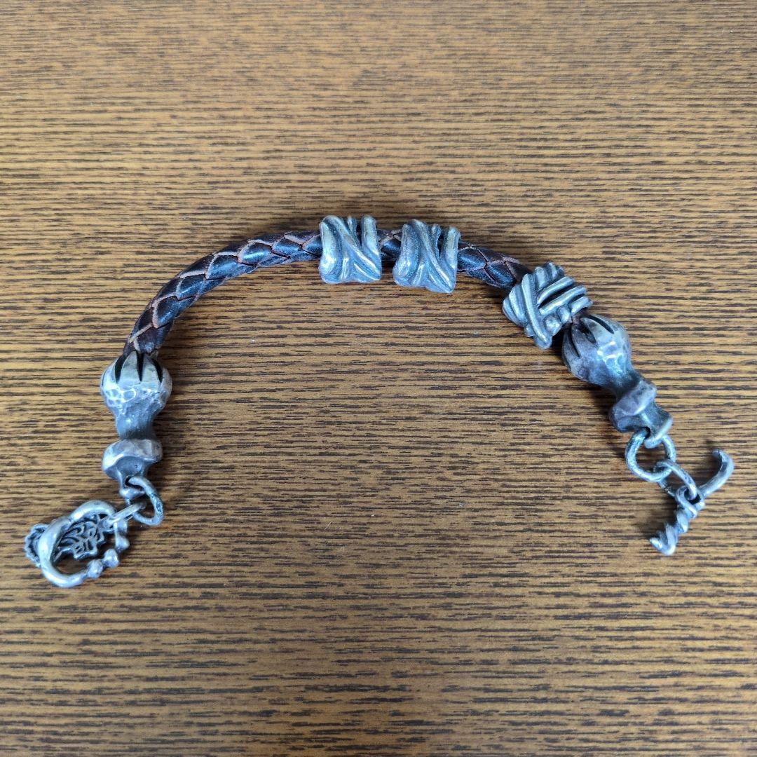 【Hutul】レザー シルバー 編み込み ブレスレット