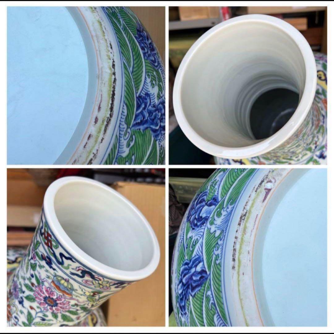 中国　古美術　清時代 斗彩天球特大花瓶 【大清雍正年製】在銘y115