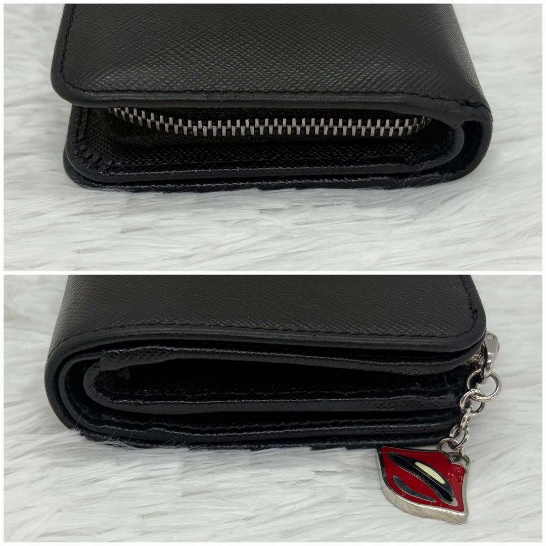 希少/美品✨️プラダ 二つ折り財布 サフィアーノ シャイン リップチャーム 黒
