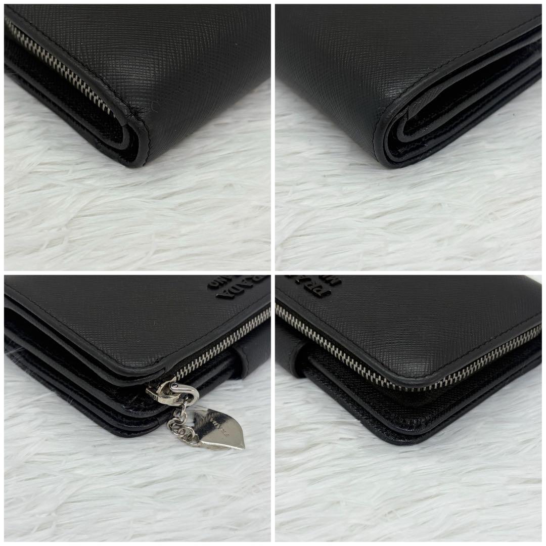 希少/美品✨️プラダ 二つ折り財布 サフィアーノ シャイン リップチャーム 黒